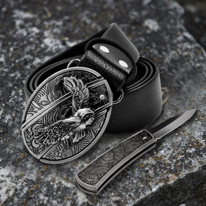 Herren-Ledergürtel mit aufsteigendem Adler und Klappmesser