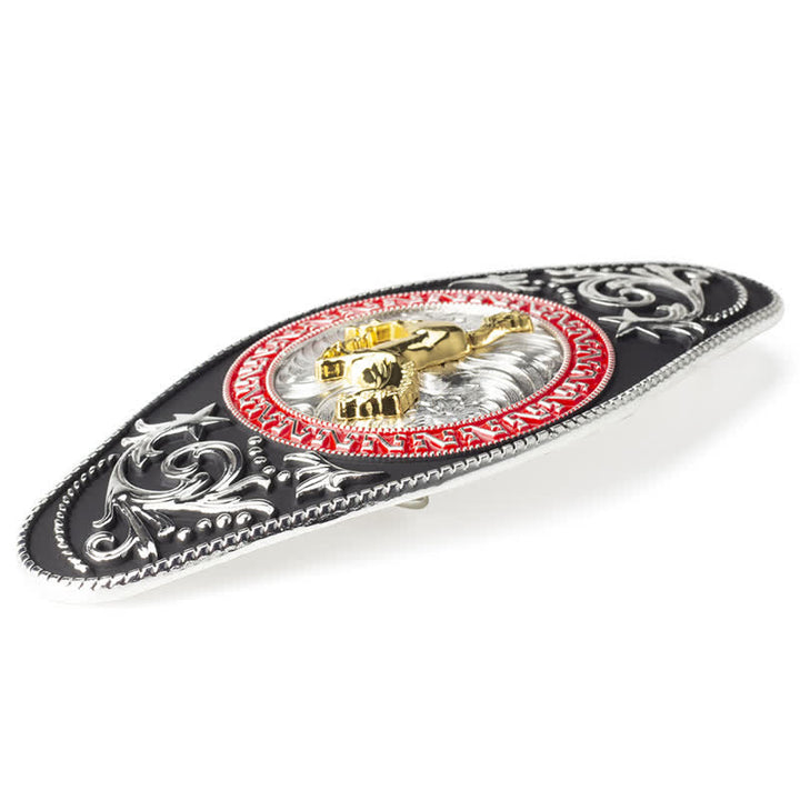 Herren DIY Western Schwarz-Gold Tier-Schnalle Ledergürtel - image 4