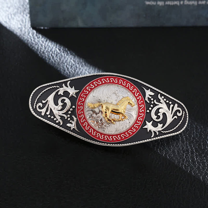 Herren DIY Western Schwarz-Gold Tier-Schnalle Ledergürtel - Laufendes Pferd - Ohne Gürtel - image 1