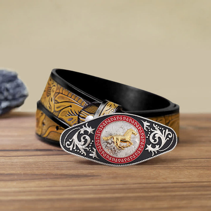 Herren DIY Western Schwarz-Gold Tier-Schnalle Ledergürtel - Laufendes Pferd - SandyBrown Gürtel (40) - image 12