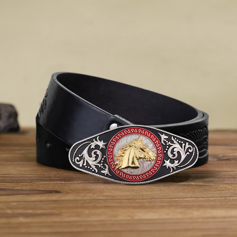 Herren DIY Western Schwarz-Gold Tier-Schnalle Ledergürtel - Pferdekopf - Schwarzer Gürtel mit geprägtem Adler (40) - image 17