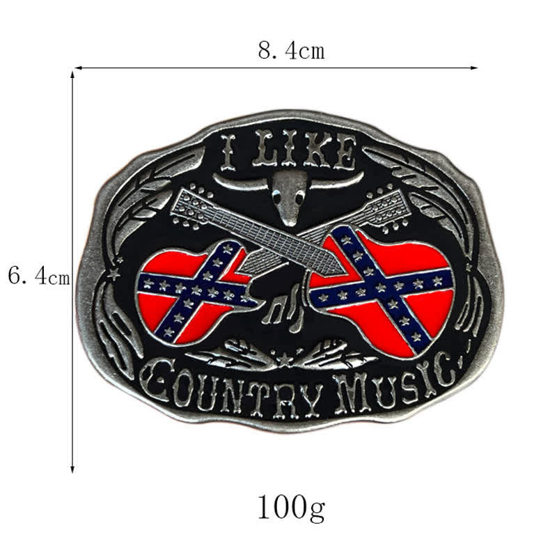 Herren-Ledergürtel mit DIY-Country-Musik-Gitarre und Bullenschnalle