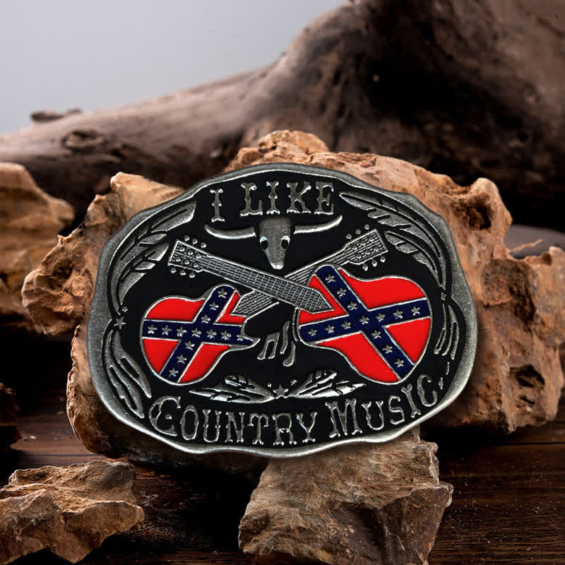 Herren-Ledergürtel mit DIY-Country-Musik-Gitarre und Bullenschnalle