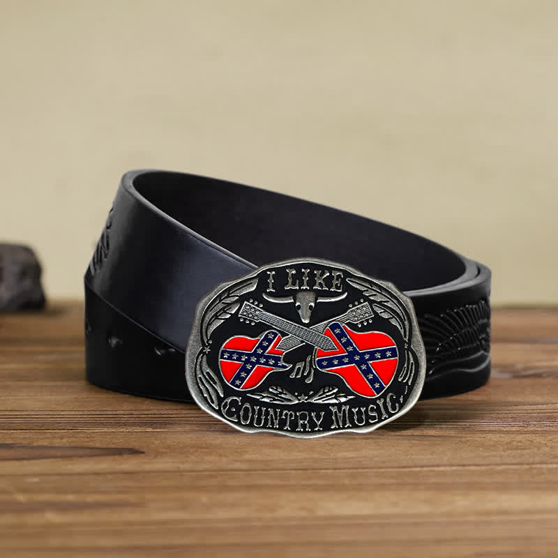 Herren-Ledergürtel mit DIY-Country-Musik-Gitarre und Bullenschnalle