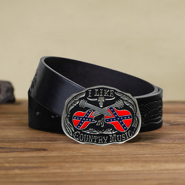 Herren-Ledergürtel mit DIY-Country-Musik-Gitarre und Bullenschnalle