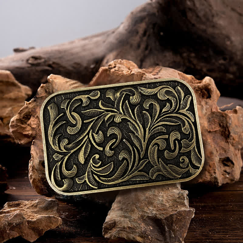 Herren DIY Kunst Blätter Schnörkel Schnalle Ledergürtel