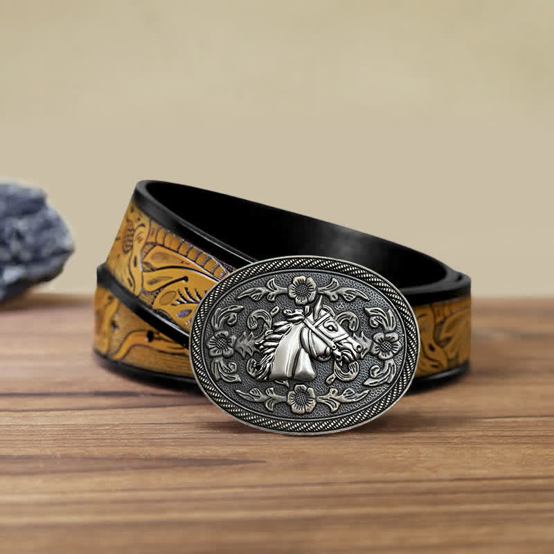 DIY Herren Western Pferdeblumen Schnallengürtel