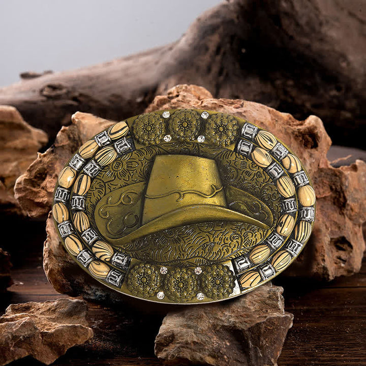 Herren DIY Gold Cowboyhut Perlen Dekor Schnalle Ledergürtel
