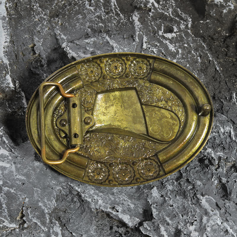 Herren DIY Gold Cowboyhut Perlen Dekor Schnalle Ledergürtel