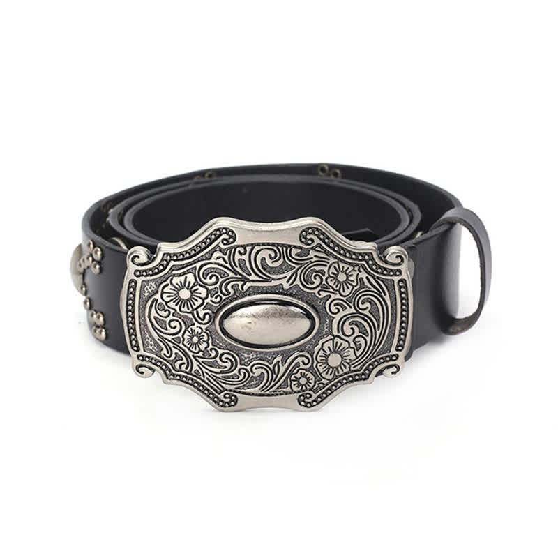 Herren Punk Ledergürtel mit Blütenmuster und Nieten