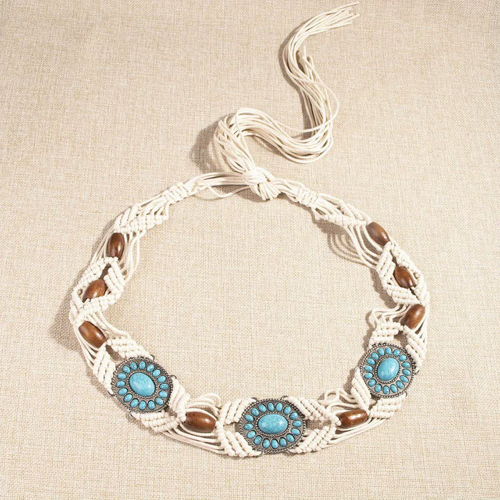Boho-geflechtetes Taille-Seil mit türkisem Inlay für Frauen