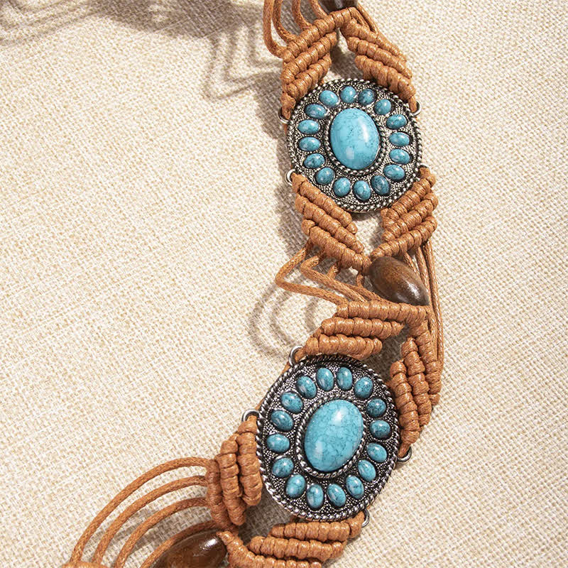 Boho-geflechtetes Taille-Seil mit türkisem Inlay für Frauen
