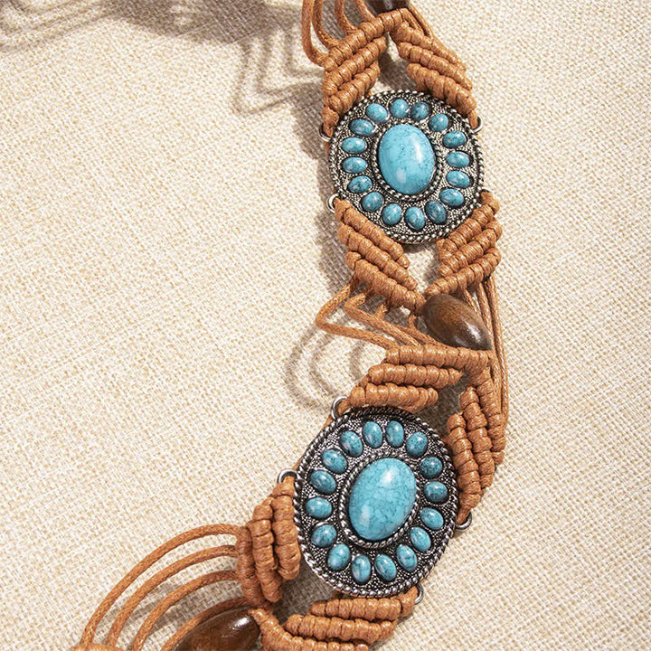 Boho-geflechtetes Taille-Seil mit türkisem Inlay für Frauen