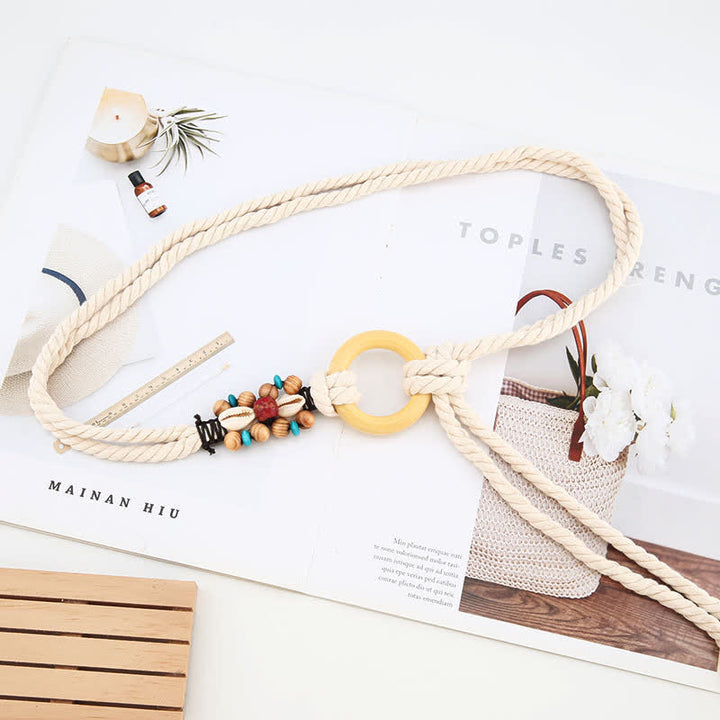 Boho-Taillenseilgürtel für Damen mit Stammesdekor und Ringverbindung