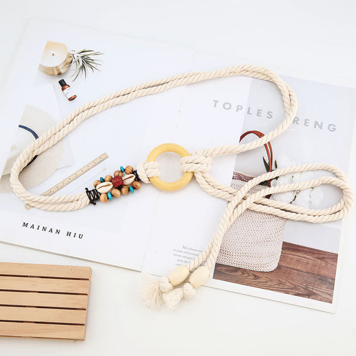 Boho-Taillenseilgürtel für Damen mit Stammesdekor und Ringverbindung
