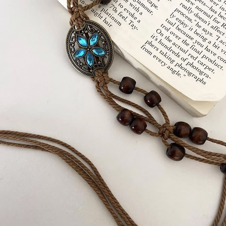 Boho-Geflochtener Taillenseil-Gürtel für Frauen mit Edelsteinholzperlen