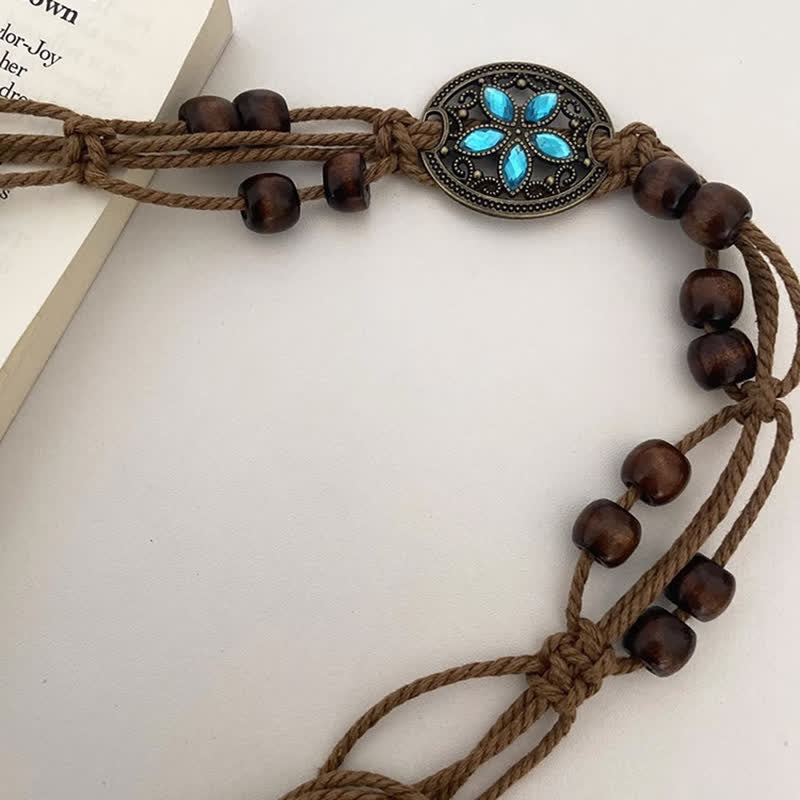 Boho-Geflochtener Taillenseil-Gürtel für Frauen mit Edelsteinholzperlen