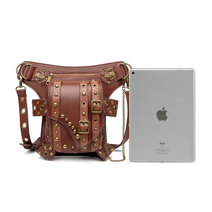 Braune Rock Motorrad-Kette Schulter-Taille-Beintasche