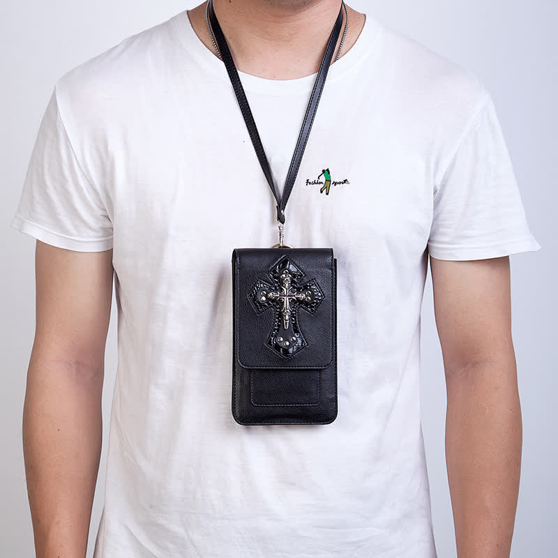 Punk Black Skull Cross Ledergürteltasche