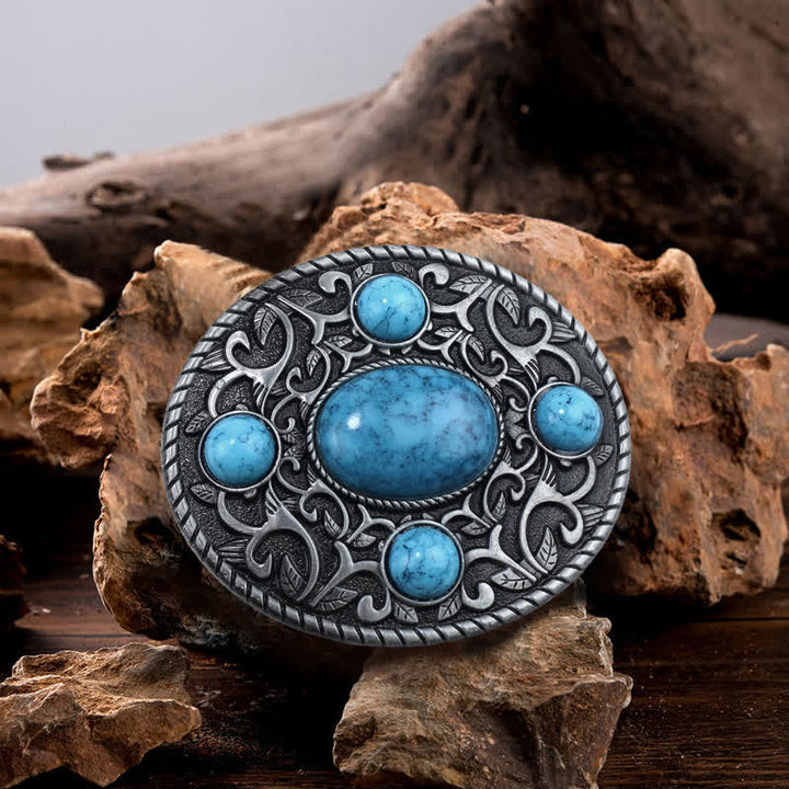 Männer DIY Western Cowboy Türkis Schnalle Ledergürtel