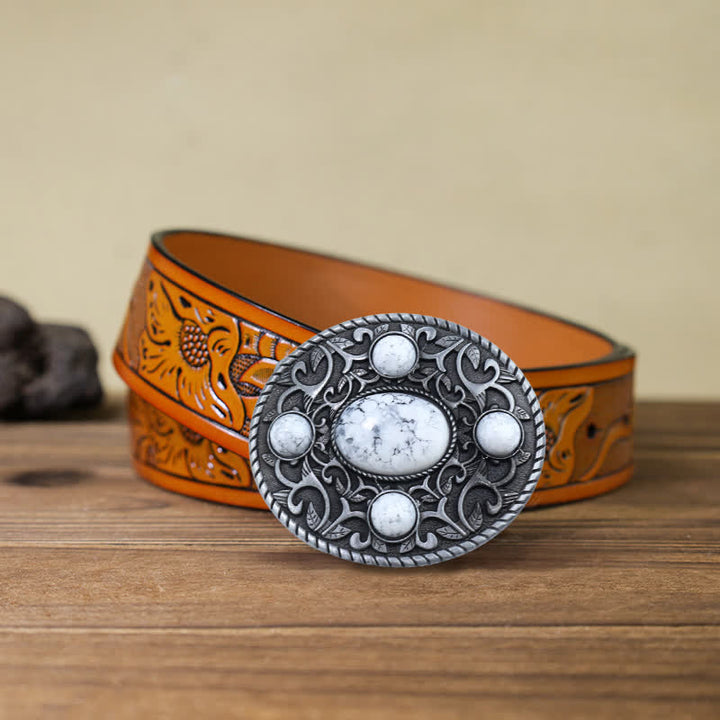 Männer DIY Western Cowboy Türkis Schnalle Ledergürtel