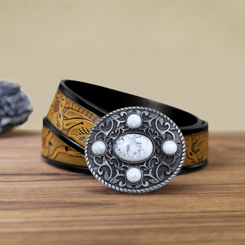 Männer DIY Western Cowboy Türkis Schnalle Ledergürtel