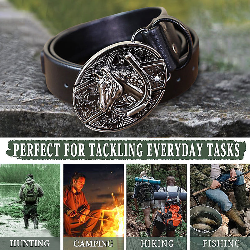 Herren-Ledergürtel mit Pferdekopf und Klappmesser