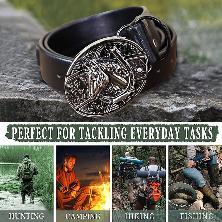 Herren-Ledergürtel mit Pferdekopf und Klappmesser