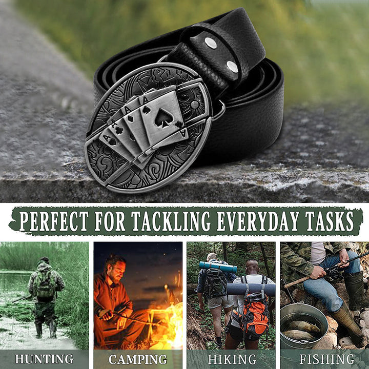 Herren Poker 4 Ace Ledergürtel mit Klappmesser