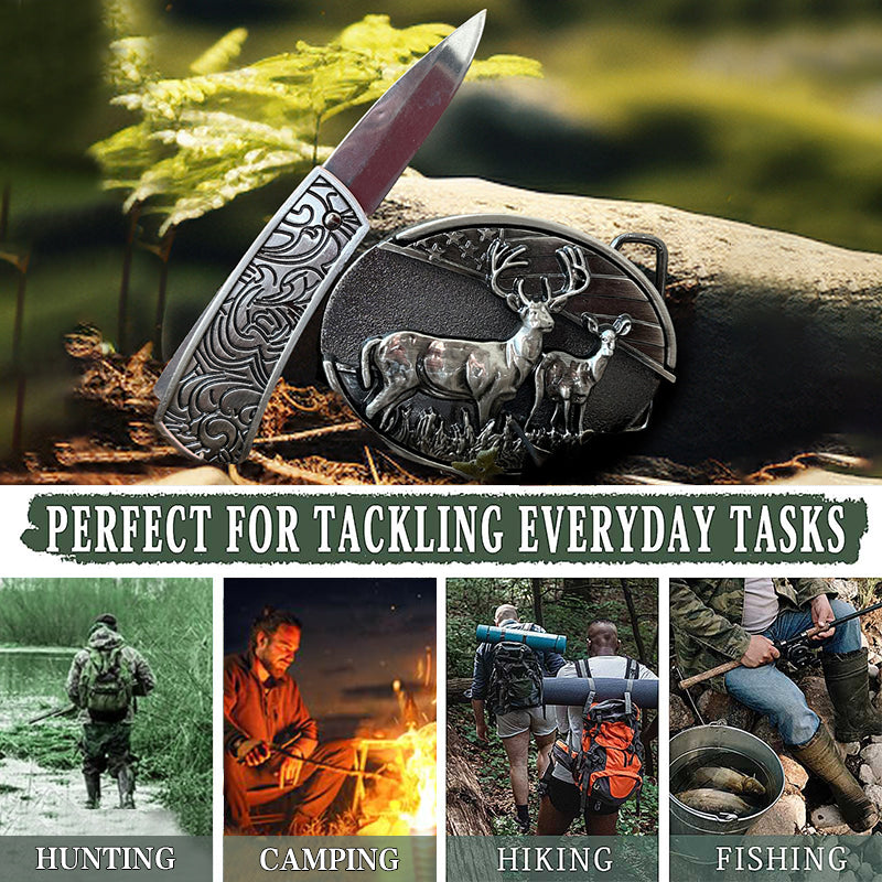 Herren DIY Hirschflagge Verstecktes Klappmesser Ledergürtel - image 4