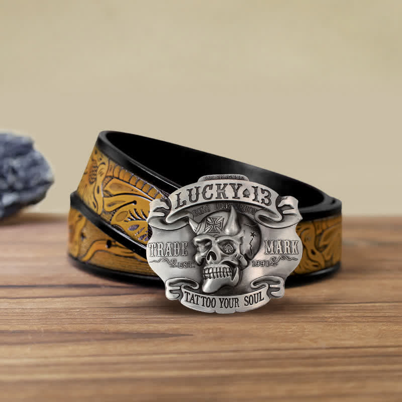 Herren DIY Ledergürtel mit King Of Fools Lucky 13 Schnalle