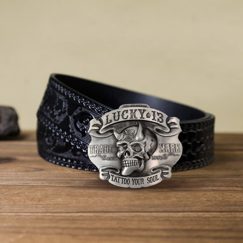 Herren DIY Ledergürtel mit King Of Fools Lucky 13 Schnalle