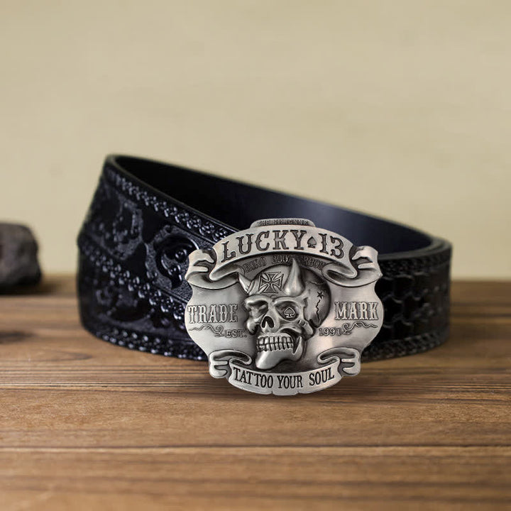 Herren DIY Ledergürtel mit King Of Fools Lucky 13 Schnalle