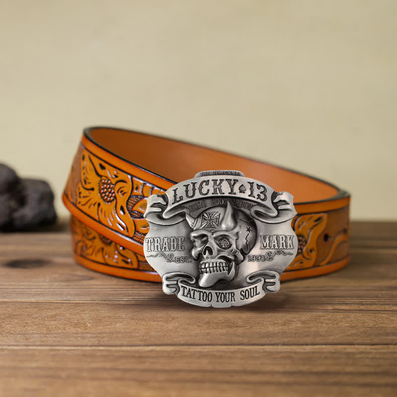 Herren DIY Ledergürtel mit King Of Fools Lucky 13 Schnalle