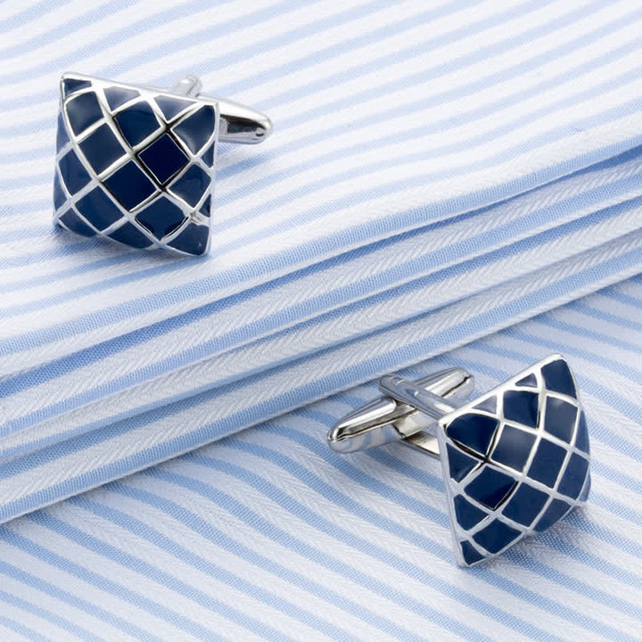 Herren Manschettenknöpfe Blau Wave Check Square