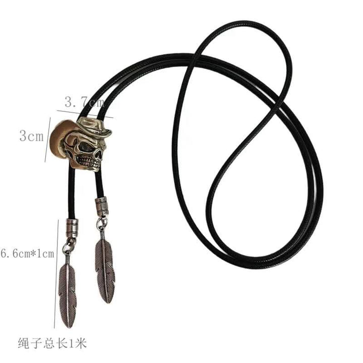 Bronzener Totenkopf mit Cowboyhut Bolo-Krawatte
