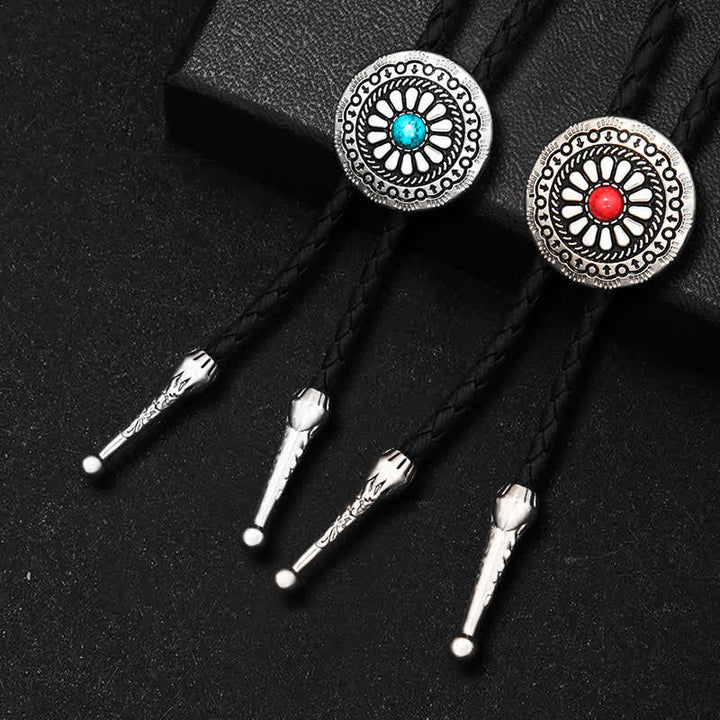 Bolotie mit rundem Mittelstück aus türkisem Stein