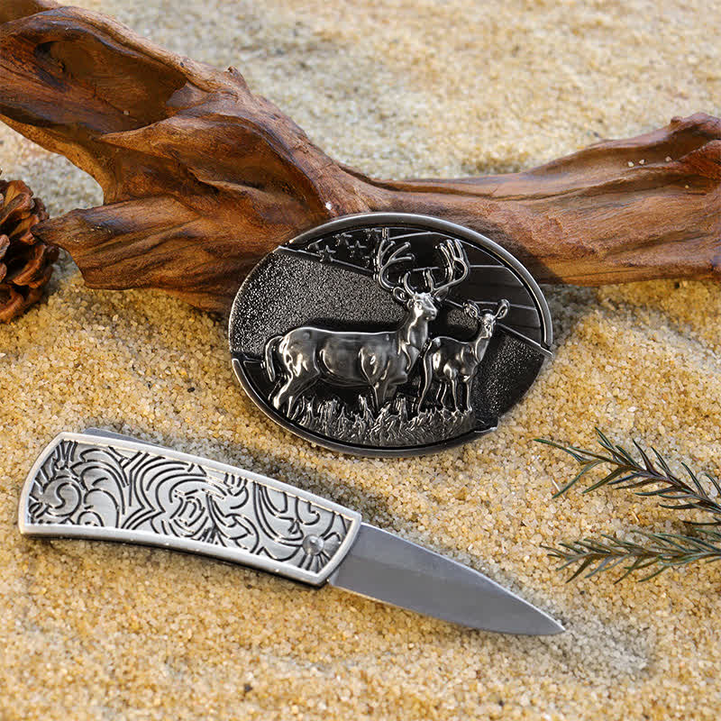 Beliebtes DIY-Set mit verstecktem Klappmesser und Ledergürtelschnallen für Herren