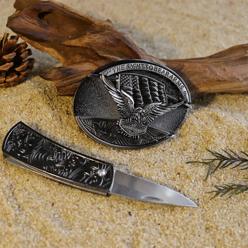 Beliebtes DIY-Set mit verstecktem Klappmesser und Ledergürtelschnallen für Herren