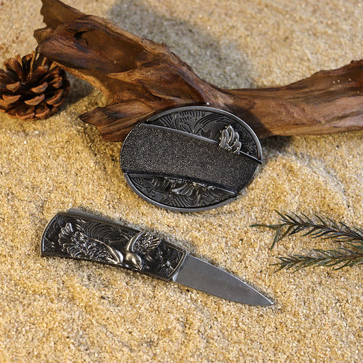 Beliebtes DIY-Set mit verstecktem Klappmesser und Ledergürtelschnallen für Herren