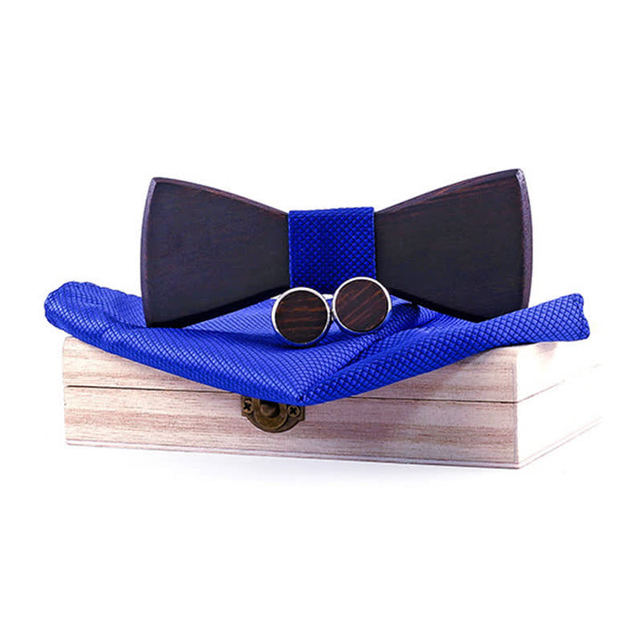 3tlg. Klassisches Retro-Set aus schwarzem Holz-Fliege für Herren