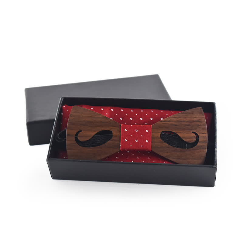 2Stk Männer Hollow Moustach Gearbeitete Holzfliegen-Set