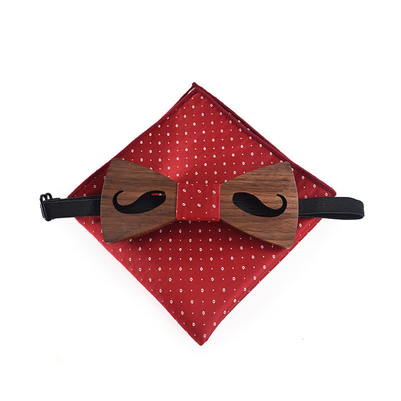 2Stk Männer Hollow Moustach Gearbeitete Holzfliegen-Set