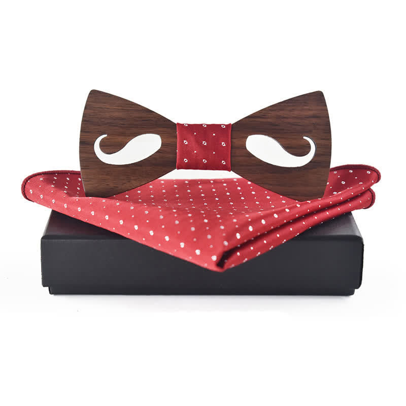 2Stk Männer Hollow Moustach Gearbeitete Holzfliegen-Set