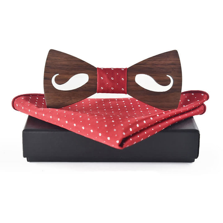 2Stk Männer Hollow Moustach Gearbeitete Holzfliegen-Set