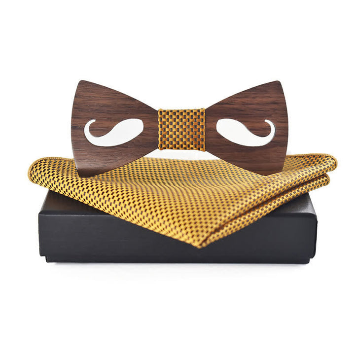 2Stk Männer Hollow Moustach Gearbeitete Holzfliegen-Set
