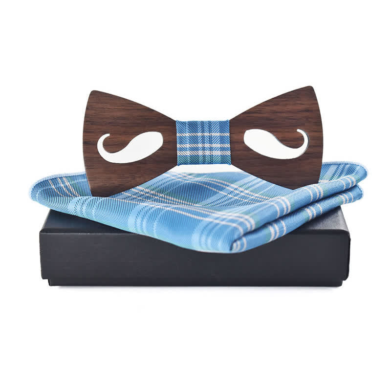 2Stk Männer Hollow Moustach Gearbeitete Holzfliegen-Set