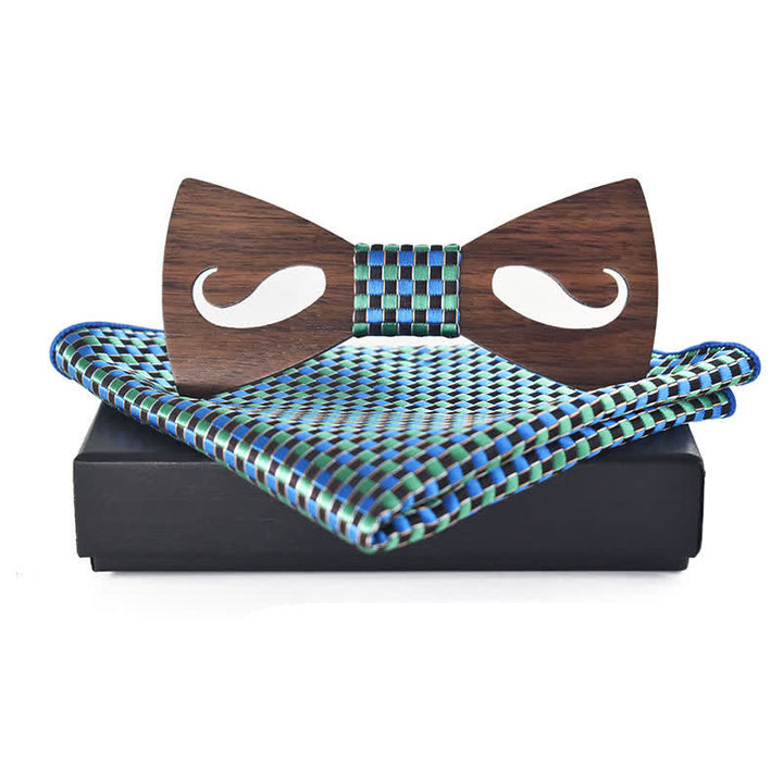 2Stk Männer Hollow Moustach Gearbeitete Holzfliegen-Set
