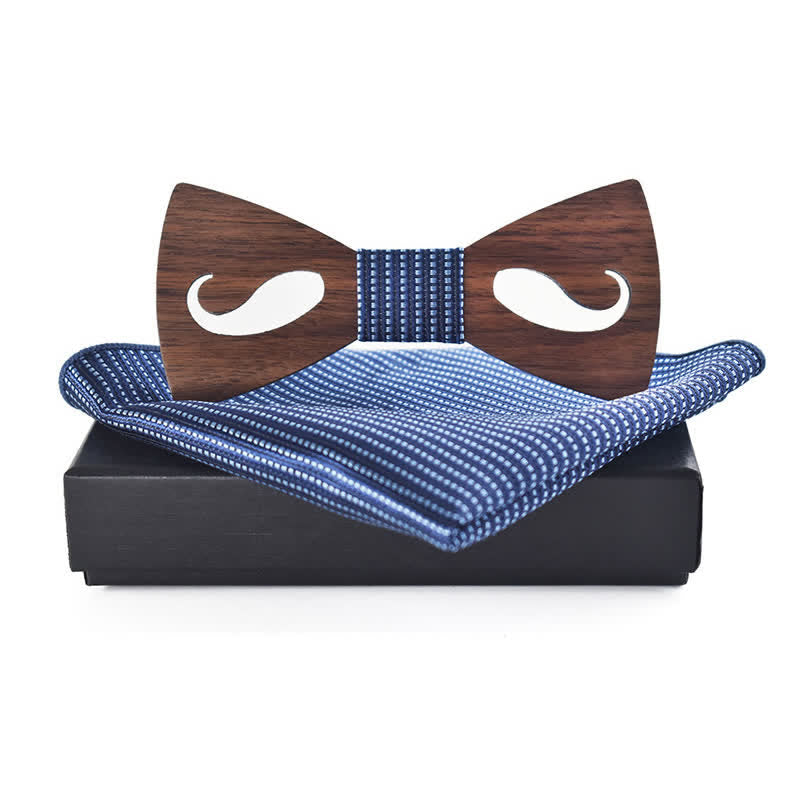 2Stk Männer Hollow Moustach Gearbeitete Holzfliegen-Set