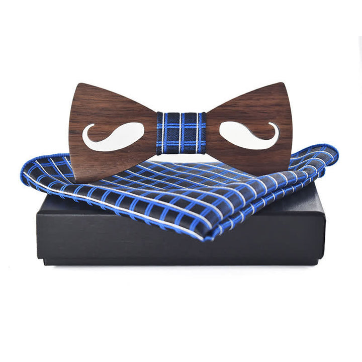 2Stk Männer Hollow Moustach Gearbeitete Holzfliegen-Set